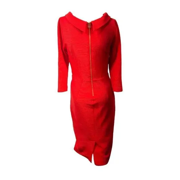 Boden Red Long Sleeve Knee-Length Sheath Dress - Picture 3 of 7